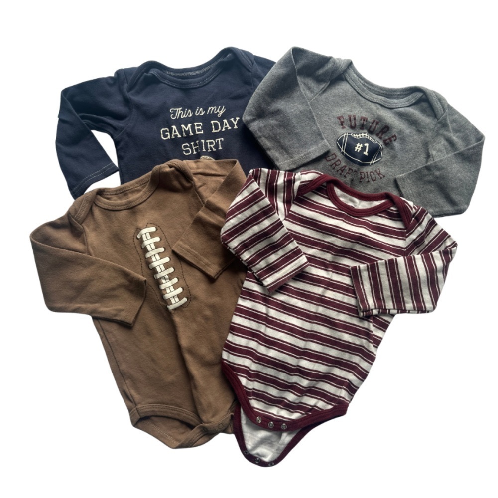HB Baby Boy Football Theme Onesies Lot of 4